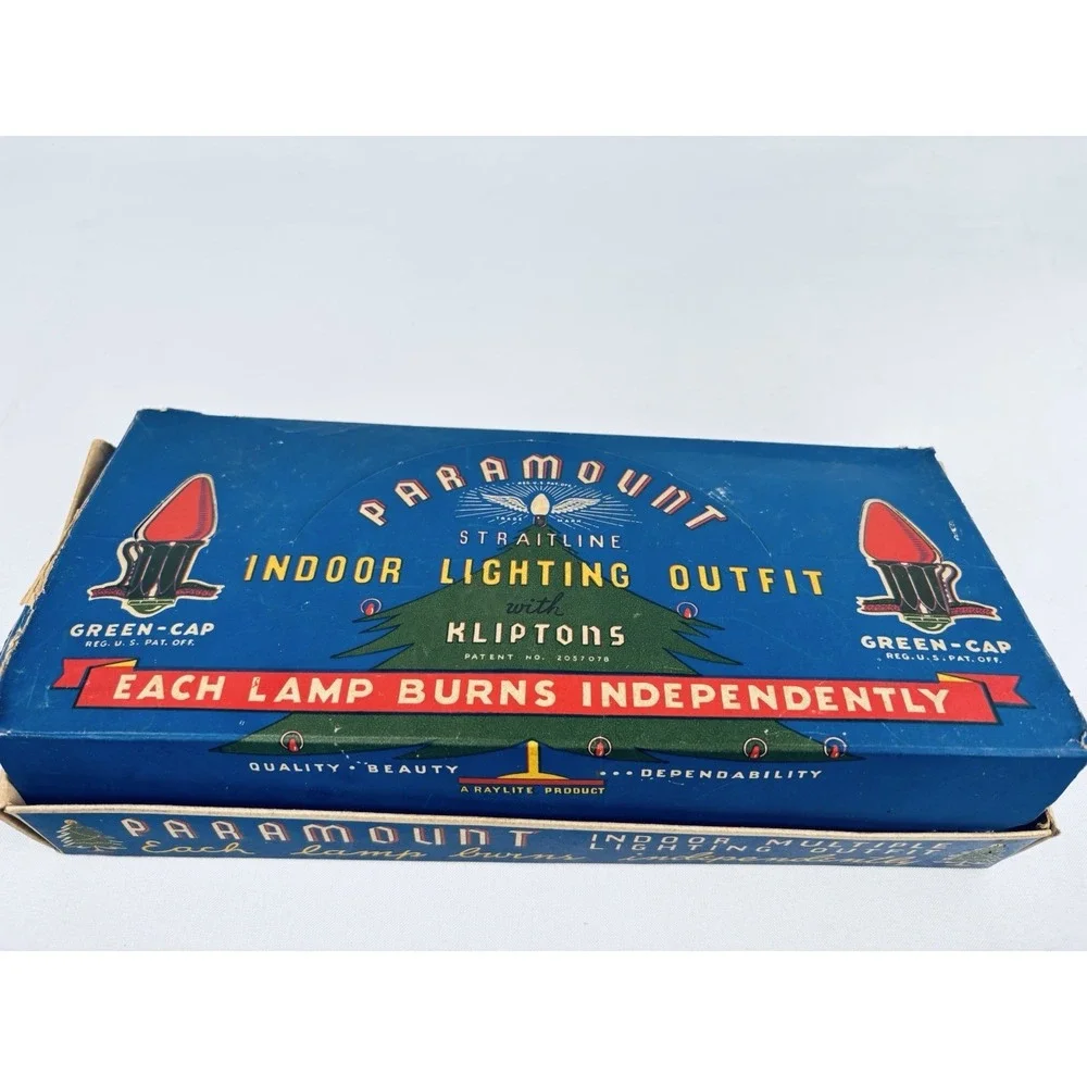 Paramount Vintage Christmas String 7 Light Red Green Cord w/Bulbs W/Box